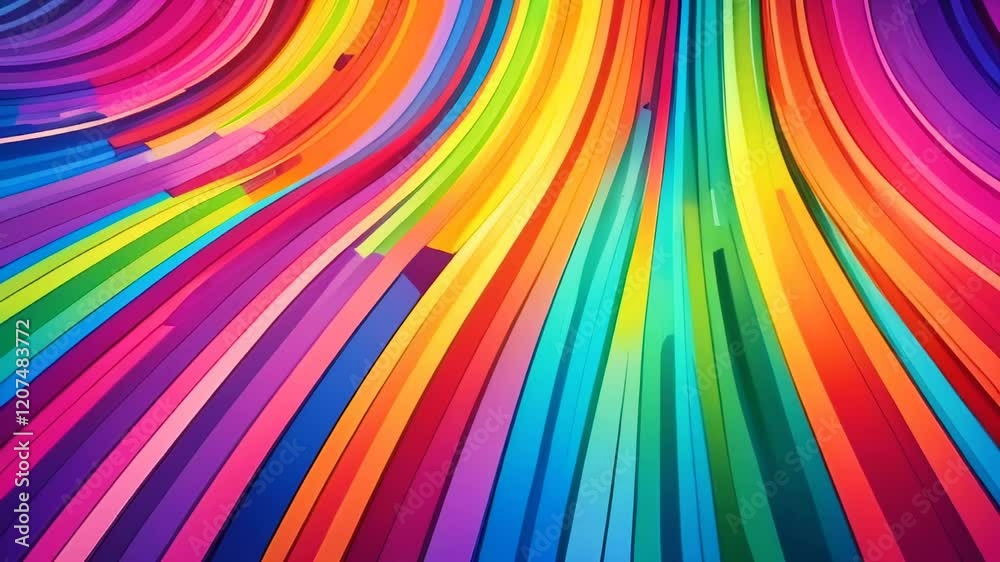 Horizontal background of colorful bright stripes moving down. Falling lines moving and expanding downwards.