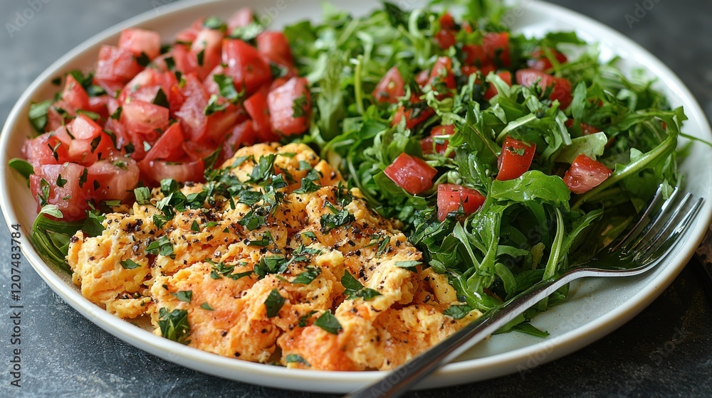 Scrumptious Paprika Scrambled Eggs with Arugula and Tomato Salad Scrumptious Paprika Scrambled Eggs with Arugula and Tomato Salad