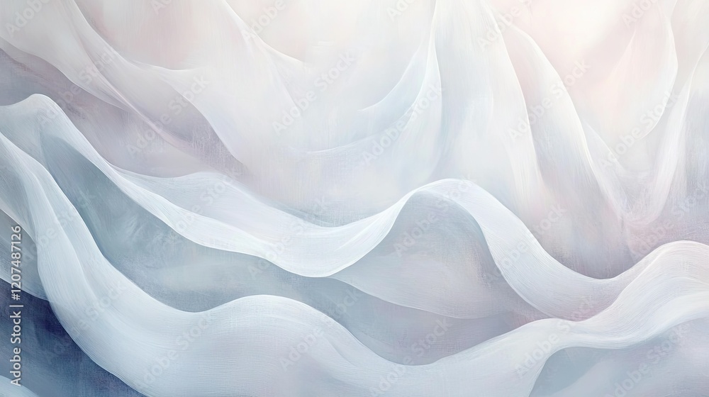 Fototapeta premium A soft and delicate white satin fabric texture with subtle silver highlights, creating a flowing and natural abstract design