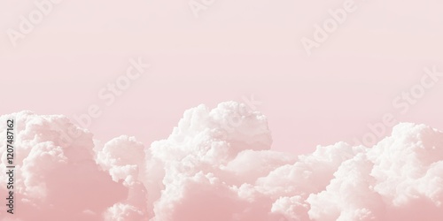 Dreamy light pink sky with cotton-like clouds creating a serene and peaceful minimalistic backdrop perfect for calming visuals.
