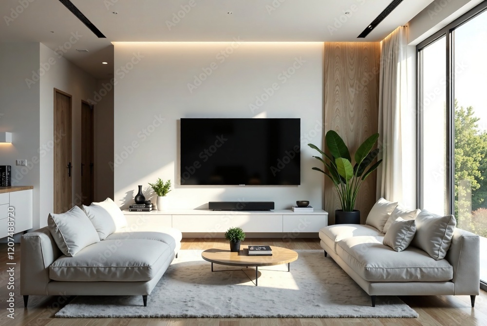 Modern Minimalist Living Room with Natural Light - Luxury Home Interior Modern Minimalist Living Room with Natural Light - Luxury Home Interior