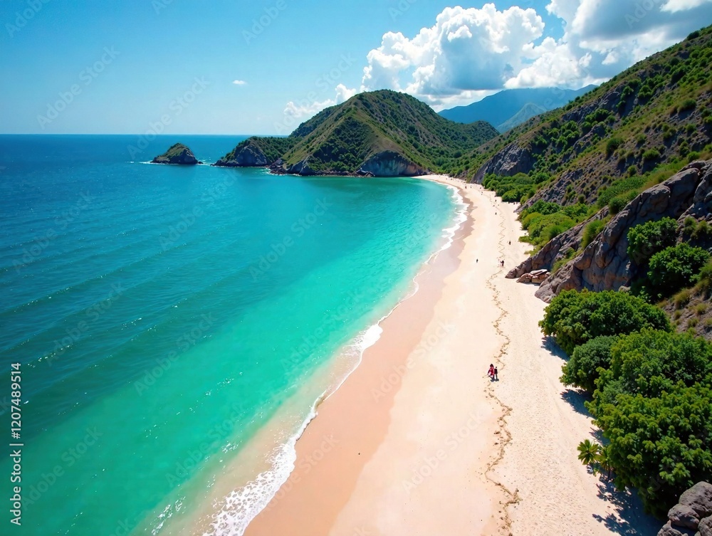 Padar Island Pink Beach Drone Shot - Indonesia Padar Island Pink Beach Drone Shot - Indonesia