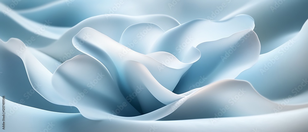 Fototapeta premium Abstract Blue Flower, Soft Waves, Light Background, Design