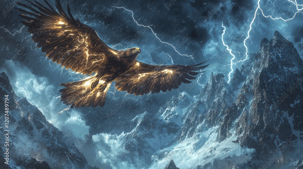 Obraz premium Storm Raptor in Thunderous Skies