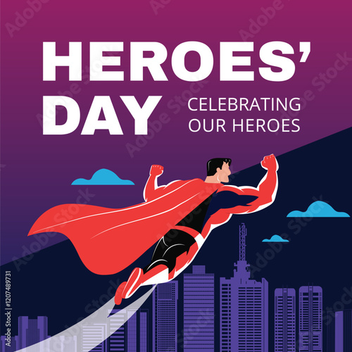 A vector design celebrating Heroes Day, featuring bold patriotic elements, customizable text, and vibrant graphics. Perfect for digital use and print, fully editable.