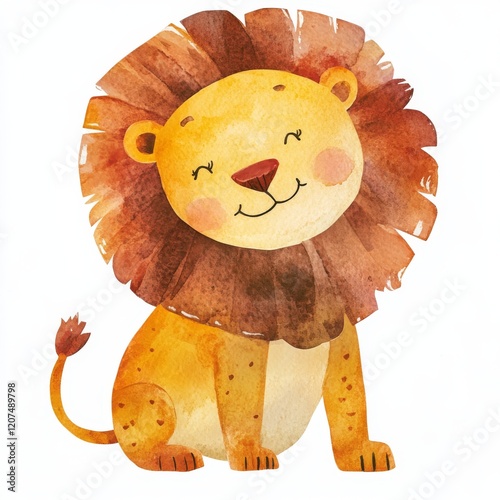 Delightful stock illustration showcasing a charming lion. Safari animal clip art. Naive, isolated drawing. Hand-drawn in a childlike style. photo