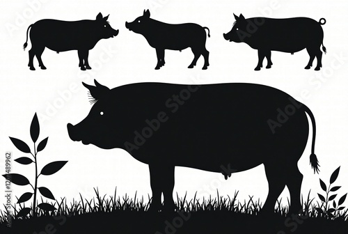 Pig Breeds Farm Animals Silhouette Collection photo