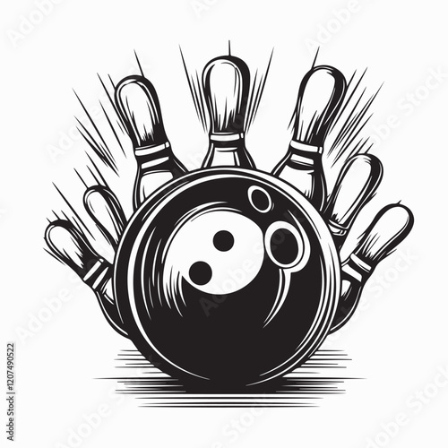 Modern Bowling Championship Logo with Iconic Ball and Pins Vector Design