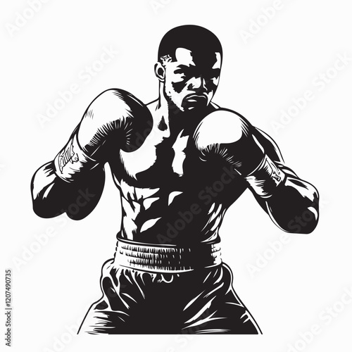 Boxer with boxing gloves image vector. Stylized boxer silhouette vector isolated on white background.