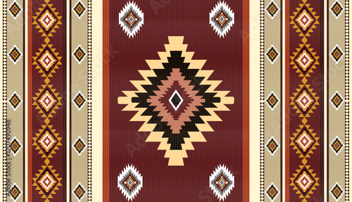 Navajo tribal ethnic Aztec seamless pattern. South Western motif Mexican. Vector Navajo textile. Boho rug Woven carpet decor style. Design for Batik, fabric, clothing. Geometric ornament Indian.