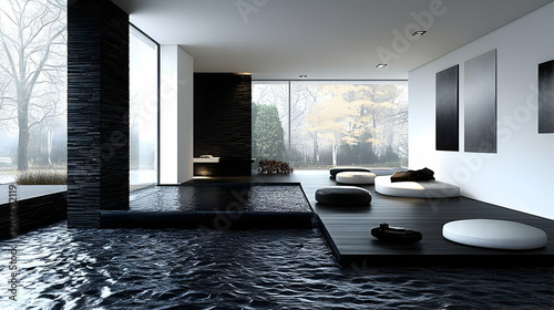 Serene Minimalist Zen Interior Design with Water Feature and Natural Light