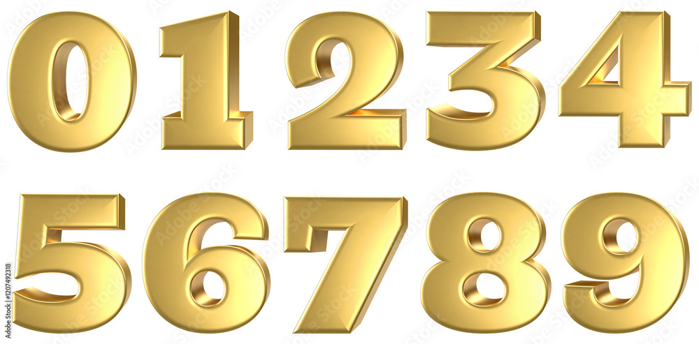 set of 3d golden numbers set of 3d golden numbers