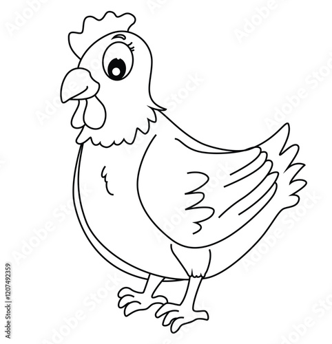 Cute cartoon hand drawn vector hen coloring page.