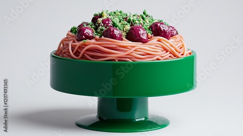 A cake designed to look like a bowl of spaghetti complete with fondant noodles and frosting meatballs rare silly cake food imitation  photo