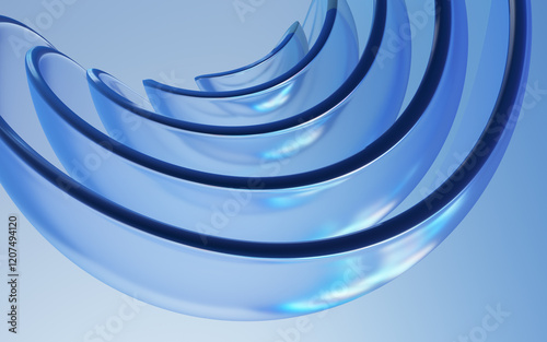 Abstract glass semicircles with Chromatic dispersion effect. 3d render.