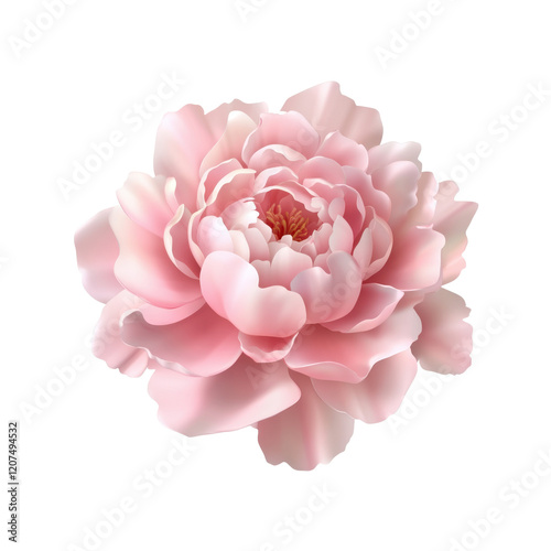 3D Pink Peony Flower With Detailed Petals, featuring a layered petal design in a soft pink color, evoking a delicate and elegant look. Isolated on transparent background, png.