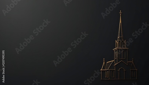 Elegant Gold Church Outline on Dark Background