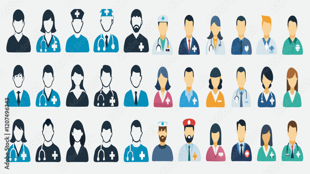 Diverse Medical Professionals Icons Diverse Medical Professionals Icons