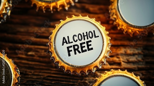 Close-up of a beer bottle cap with 'alcohol free' text, symbolizing non-alcoholic beverage options. photo