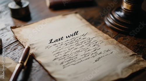 A last will document on a wooden desk with a pen, symbolizing legacy and final wishes.
