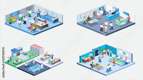 Isometric Hospital and Clinic Scenes