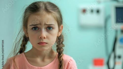 Sad Young Girl in Hospital Representing Pediatric Healthcare Anxiety and Emotional Distress
