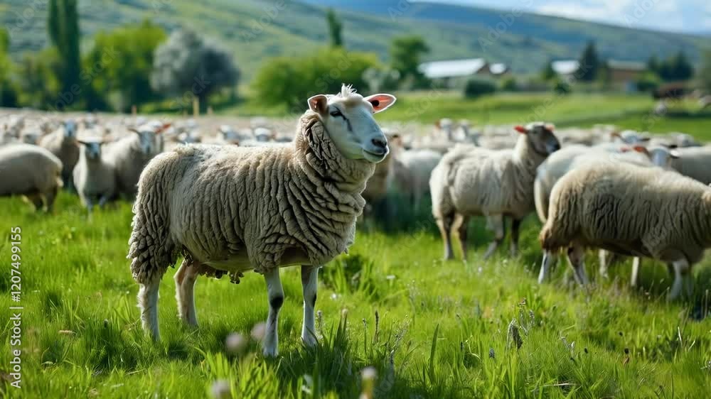 Sheep on the farm. Farm animals. Agriculture and animal husbandry. Wool and milk production Sheep on the farm. Farm animals. Agriculture and animal husbandry. Wool and milk production
