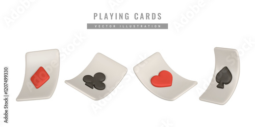 Realistic 3d playing cards. Casino game concept. Set of aces of different suits. Vector illustration