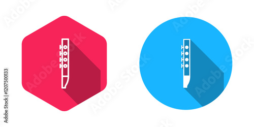 Filled and outline Flute icon isolated with long shadow background. Musical instrument. Vector