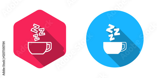 Filled and outline Chamomile tea icon isolated with long shadow background. A useful therapeutic drink from flowers of chamomile medicinal. Vector
