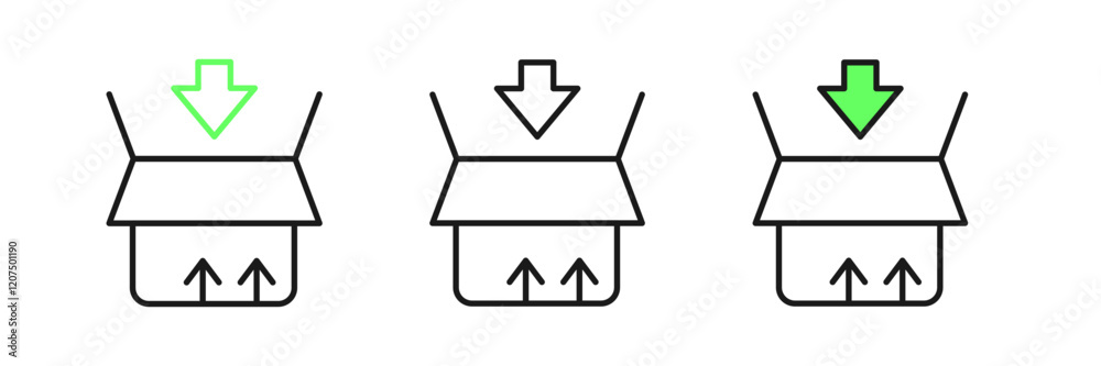 Set line Carton cardboard box icon isolated on white background. Box, package, parcel sign. Delivery and packaging. Vector Set line Carton cardboard box icon isolated on white background. Box, package, parcel sign. Delivery and packaging. Vector