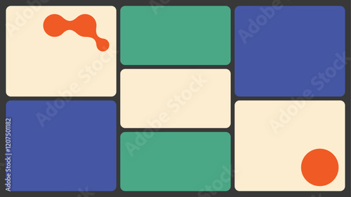 Bento box template. Y2K collage grid shapes. Geometry modular moodboard frames. UI design elements border. Label textboxes composition pack. Trendy blocks blank layout. Vector flat illustration.