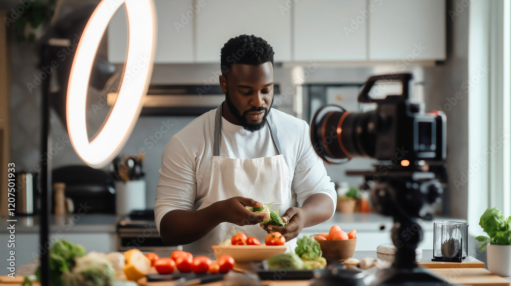 Vibrant Portrait of a Home Chef Preparing Fresh Organic Vegetables in a Modern Kitchen Vibrant Portrait of a Home Chef Preparing Fresh Organic Vegetables in a Modern Kitchen