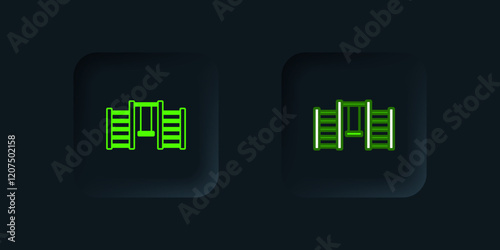 Green Wooden Swedish wall icon isolated on black background. Swedish stairs. Black square button. Vector