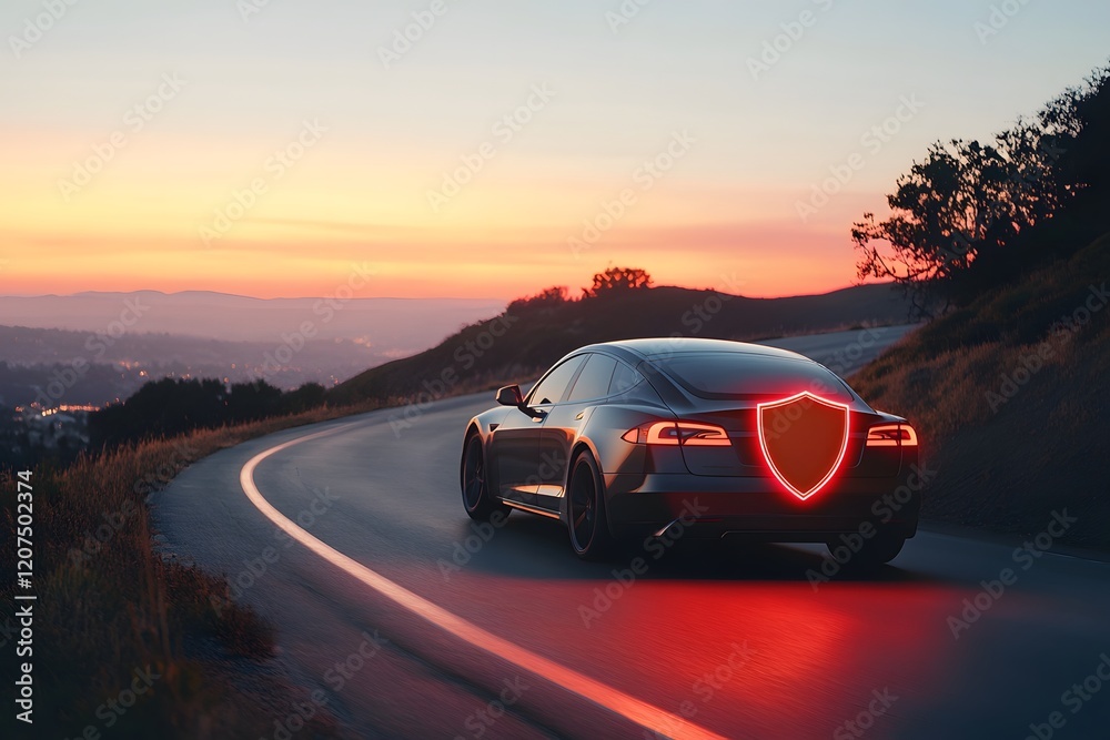 A sleek sedan on a scenic highway, with a glowing shield icon subtly overlay near the car to symbolize protection. A sleek sedan on a scenic highway, with a glowing shield icon subtly overlay near the car to symbolize protection.