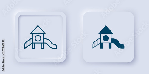 Filled and outline Slide playground icon isolated on grey background. Childrens slide. Square button. Vector