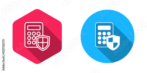 Filled and outline Security system control panel with display icon isolated with long shadow background. Keypad of security system for entering inside. Vector