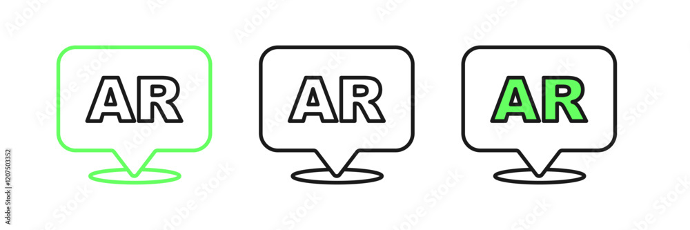 Set line Augmented reality AR icon isolated on white background. Virtual futuristic wearable devices. Vector Set line Augmented reality AR icon isolated on white background. Virtual futuristic wearable devices. Vector