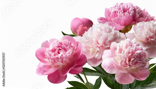 pink peony flowers over white background transparent
