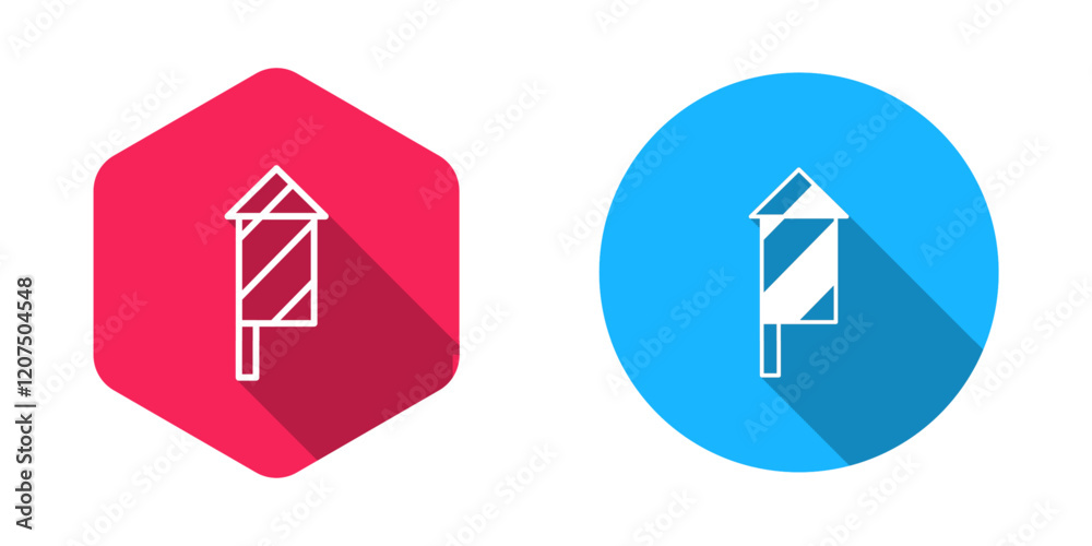 Filled and outline Firework rocket icon isolated with long shadow background. Concept of fun party. Explosive pyrotechnic symbol. Vector Filled and outline Firework rocket icon isolated with long shadow background. Concept of fun party. Explosive pyrotechnic symbol. Vector