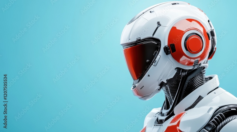 Futuristic Robot with Sleek Design and Shiny Helmet Against a Bright Blue Background in High Definition Quality Futuristic Robot with Sleek Design and Shiny Helmet Against a Bright Blue Background in High Definition Quality
