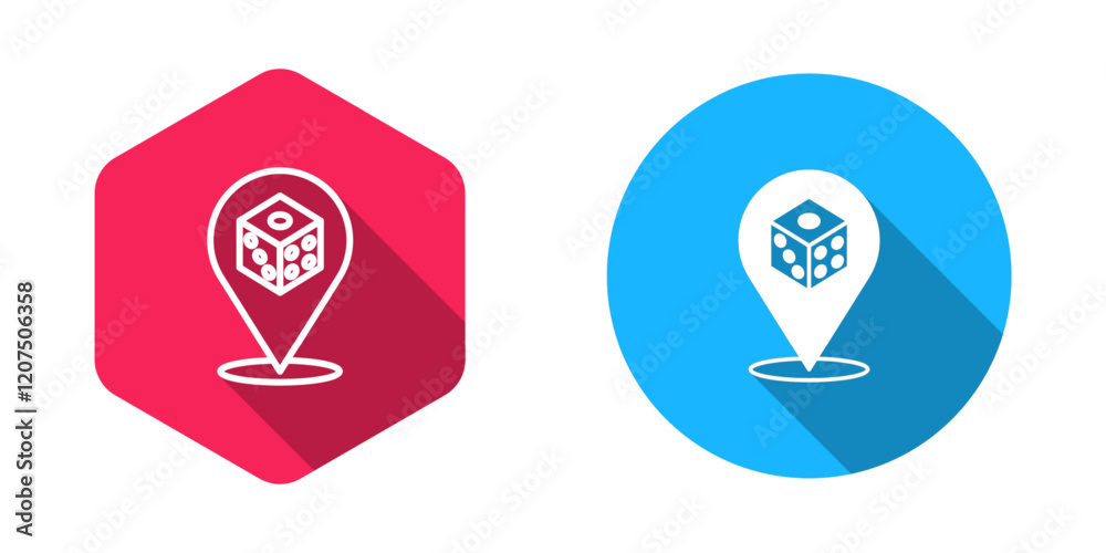 Filled and outline Game dice icon isolated with long shadow background. Casino gambling. Vector Filled and outline Game dice icon isolated with long shadow background. Casino gambling. Vector