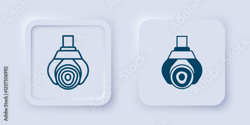 Filled and outline Grapple crane grabbed a log icon isolated on grey background. Forest industry. Industrial crane for lumber trunk wood production. Square button. Vector