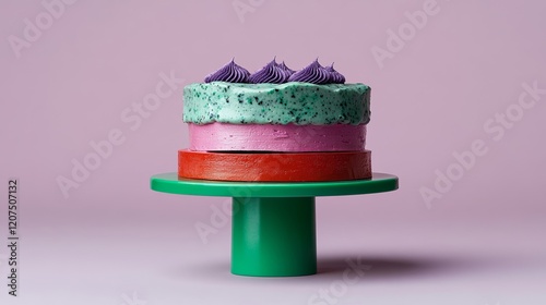 A silly cake designed like a stack of wobbly books with uneven layers and bright bold colors rare silly cake quirky humor  photo