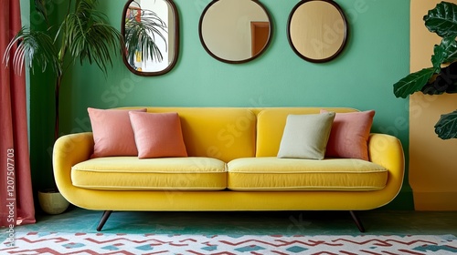 A vibrant eclectic maximalist living room filled with mismatched vintage furniture bold patterned rugs colorful throw pillows and an ornate gallery wall of art and mirrors 