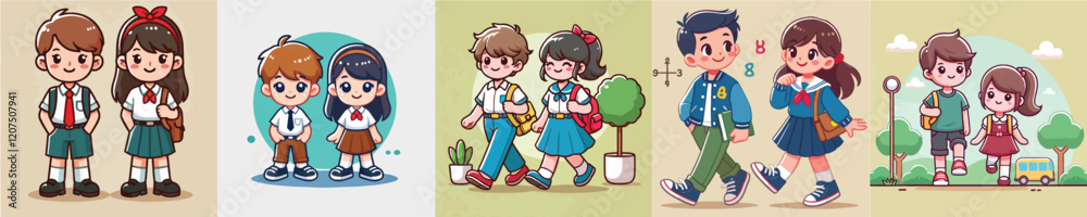 Vector collection of two little children Vector collection of two little children