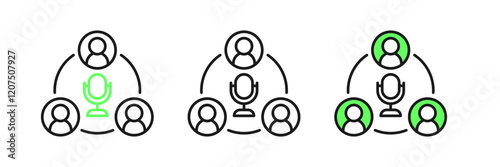 Set line Meeting icon isolated on white background. Business team meeting, discussion concept, analysis, content strategy. Presentation conference. Vector