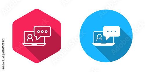 Filled and outline Video chat conference icon isolated with long shadow background. Online meeting work form home. Remote project management. Vector