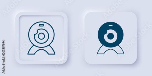Filled and outline Web camera icon isolated on grey background. Chat camera. Webcam icon. Square button. Vector