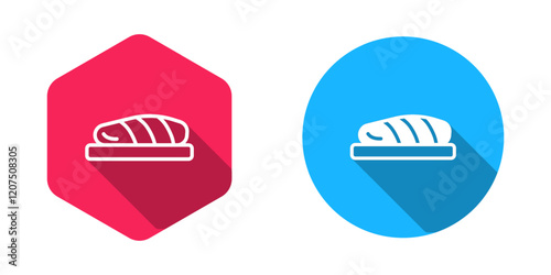 Filled and outline Fish steak icon isolated with long shadow background. Vector